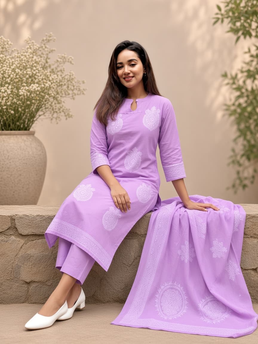Lilac cotton set in daylight